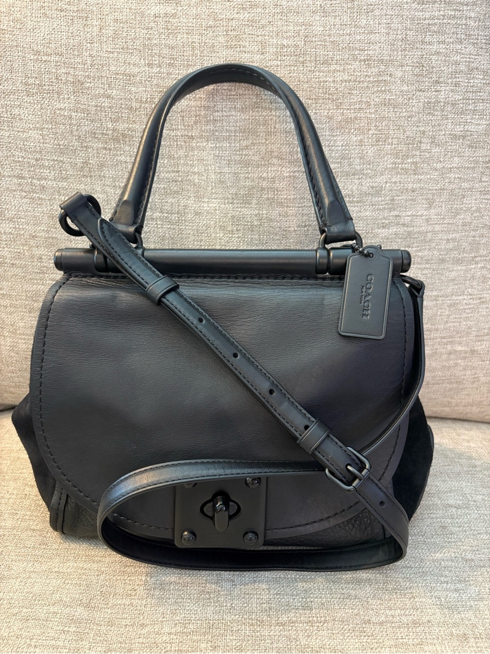 Coach Vintage Black Small Suede & Leather Satchel Top Handle Turnlock with Strap - Picture 14 of 14